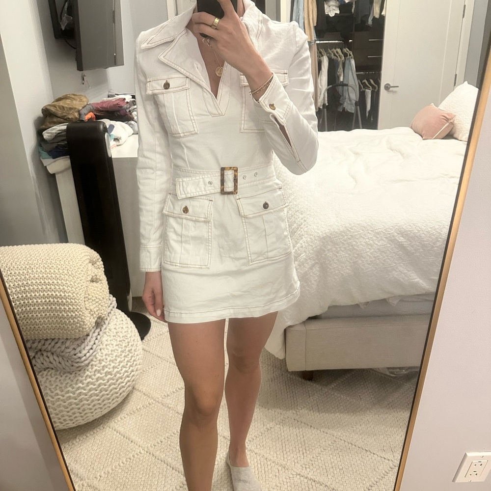 White Belted Women's Jacket- Solid And Stripped D… - image 4